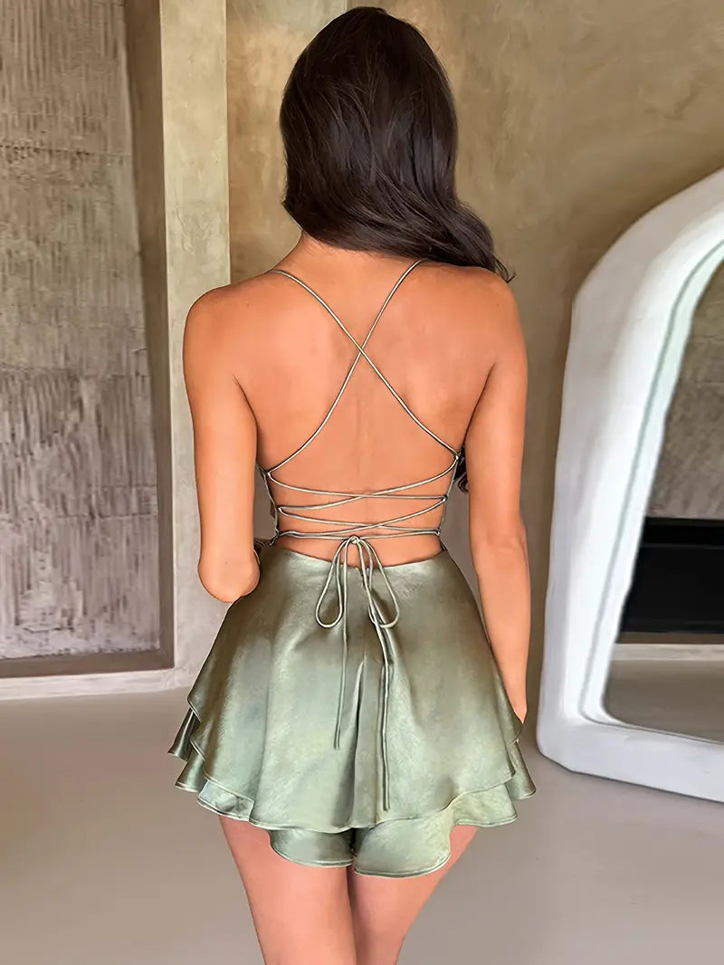 Elegant Lace-Up Satin Mini