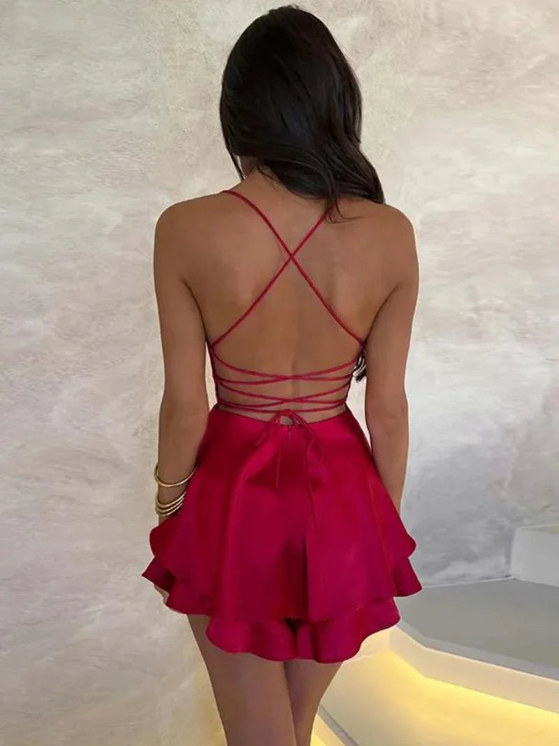 Elegant Lace-Up Satin Mini